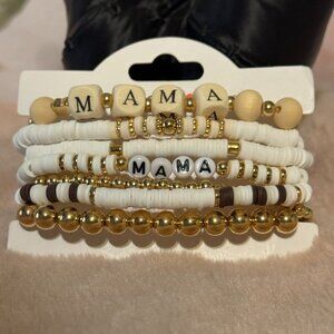 MAMA Beaded Bracelet Set – Neutral White & Gold Stack